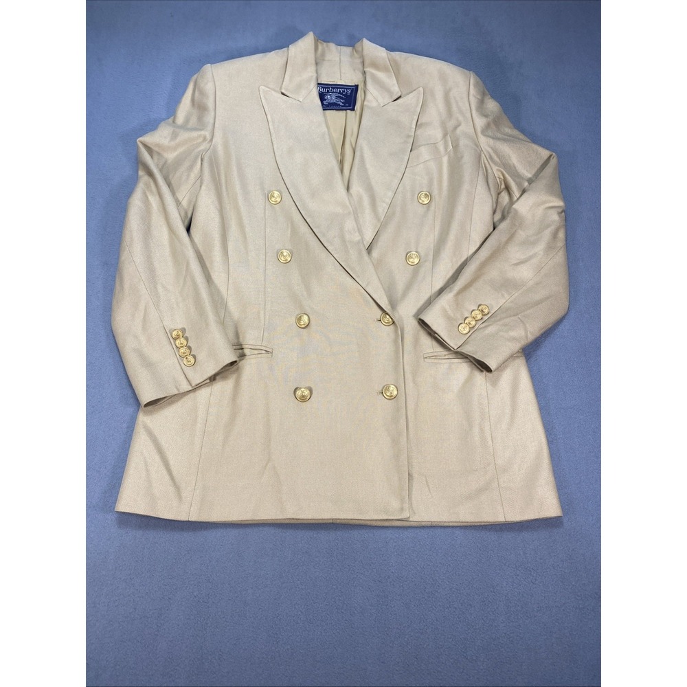 Vintage Burberrys' Women's Blazer 12 100% Silk Tan Gold Buttons USA Made Luxury